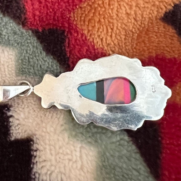 ❤️ Southwestern Stunning Aurora Opal Multi-Stone Inlay 925 Pendant 7.29gm - Picture 6 of 11